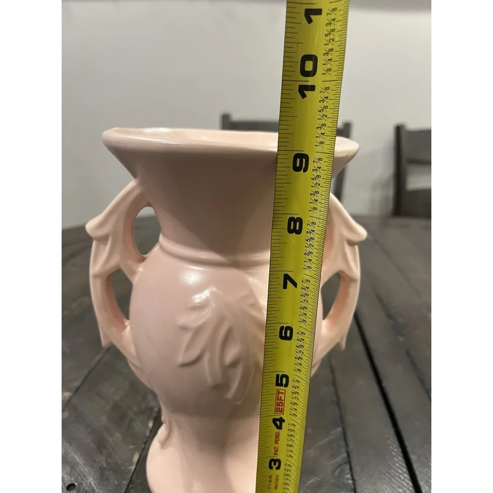 Vintage McCoy Pottery Double Handle Salmon Pink Vase 9